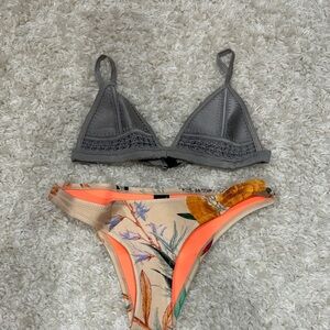 Triangl Swimwear Floral Peach and Gray Bikini